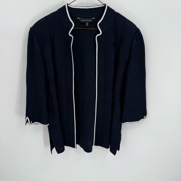 Ming Wang Jacket size M Open Front Lagenlook Mid Length Textured Knit Navy Blue - Picture 4 of 7